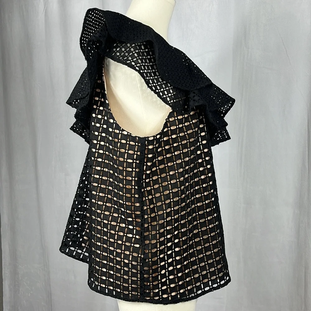 NWT J. Crew One Shoulder Eyelet Top‎ in Black.
